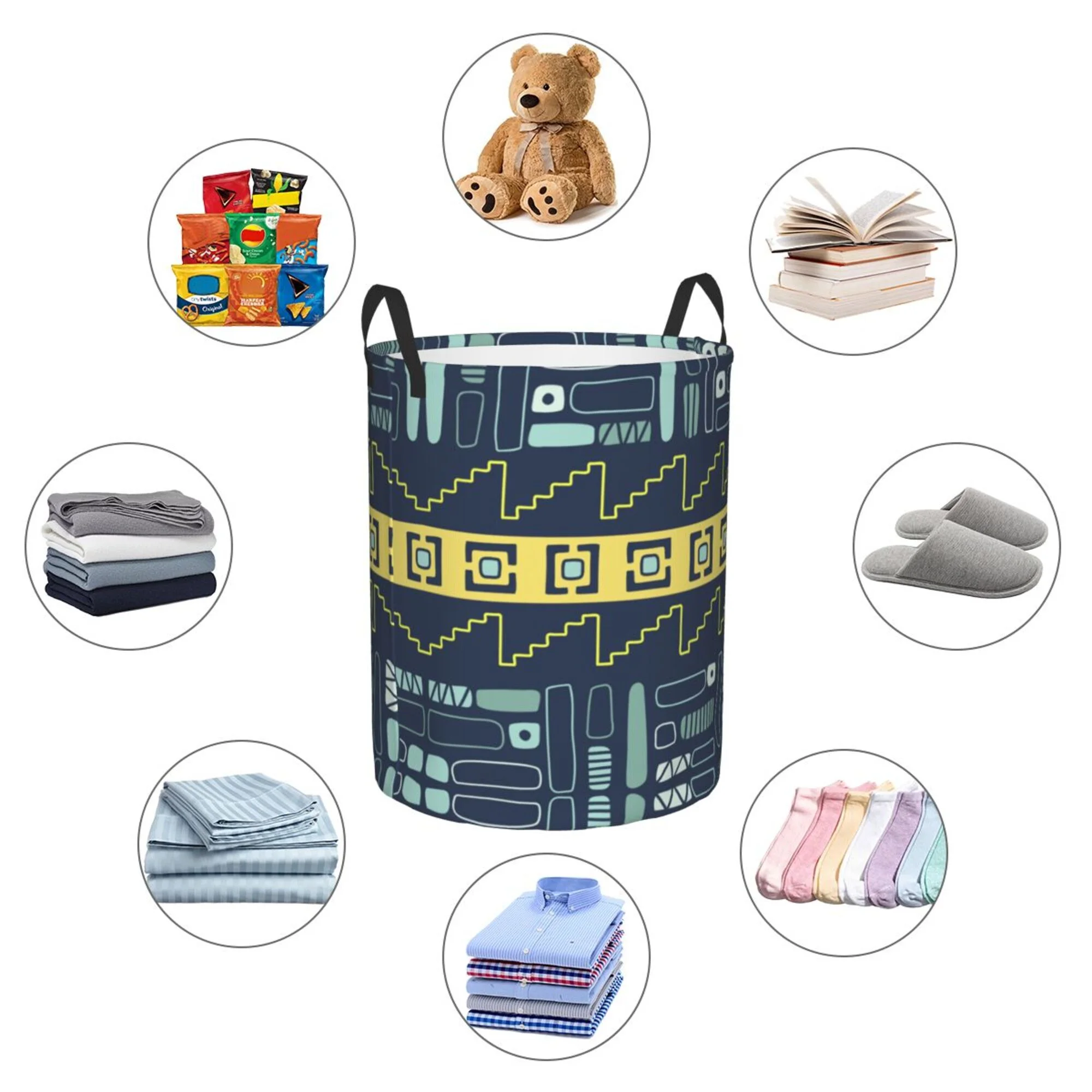 ZICANCN Laundry Basket Organizer, Retro Blue Boho Ethnic Style Collapsible Hamper for Bathroom Bedroom Laundry Room, Small Size