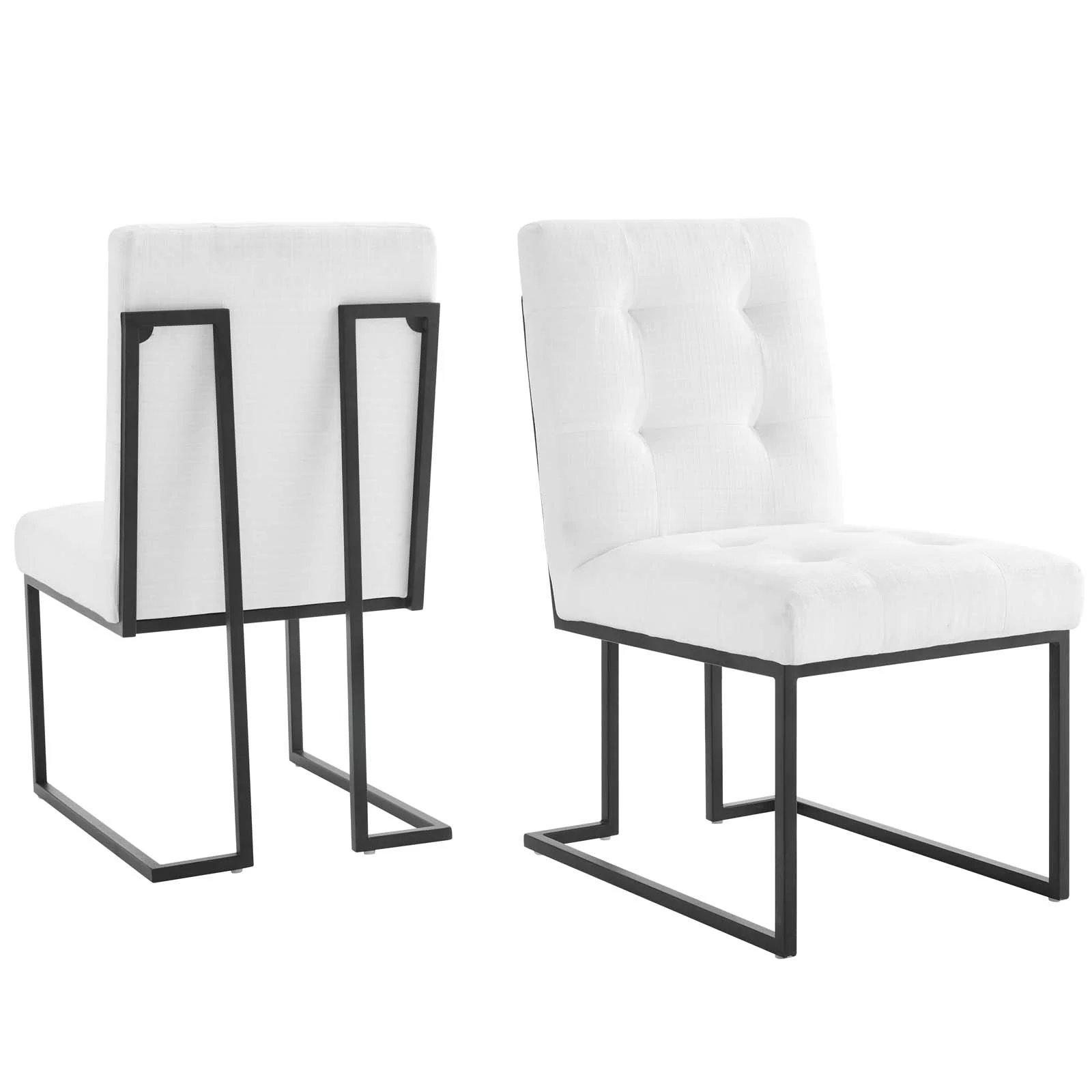 Side Dining Chair, Set of 2, Fabric, Metal Steel, Black White, Modern Contemporary Urban Design, Kitchen Room Cafe Bistro Restaurant Hospitality