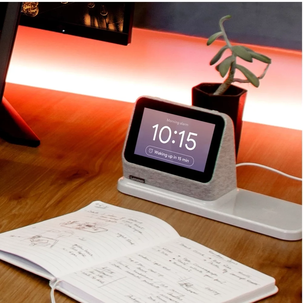 Lenovo Smart Clock 2 with Wireless Charging Dock - Heather Grey
