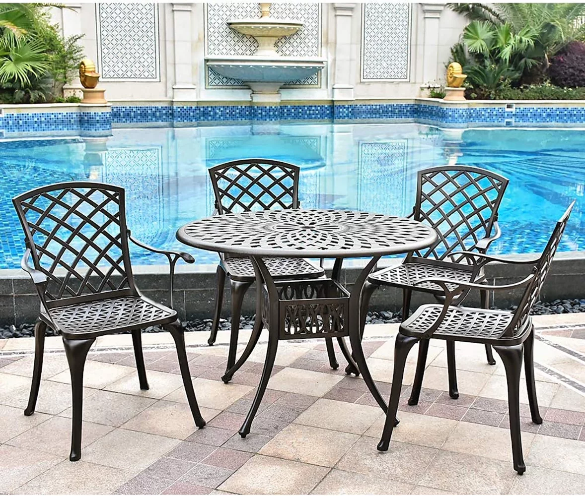 Magic Union 5-Piece Outdoor Furniture Dining Set, All-Weather Cast Aluminum Conversation Set with Umbrella Hole