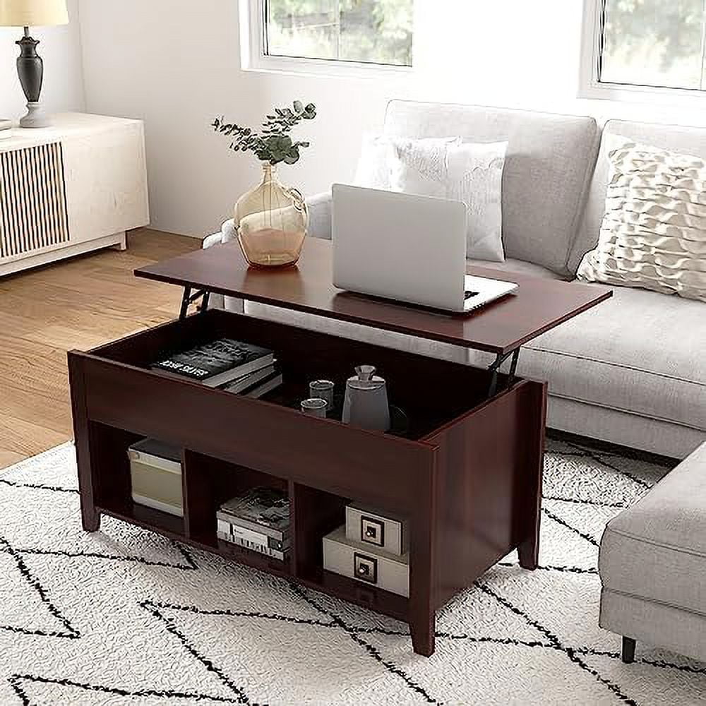 JDZHAPPYLIFE Lift Top Coffee Table Modern Wood Cocktail Table with Hidden Compartment and Lower  Shelves  Wooden Laptop Table Lift Tabletop Home  (White)