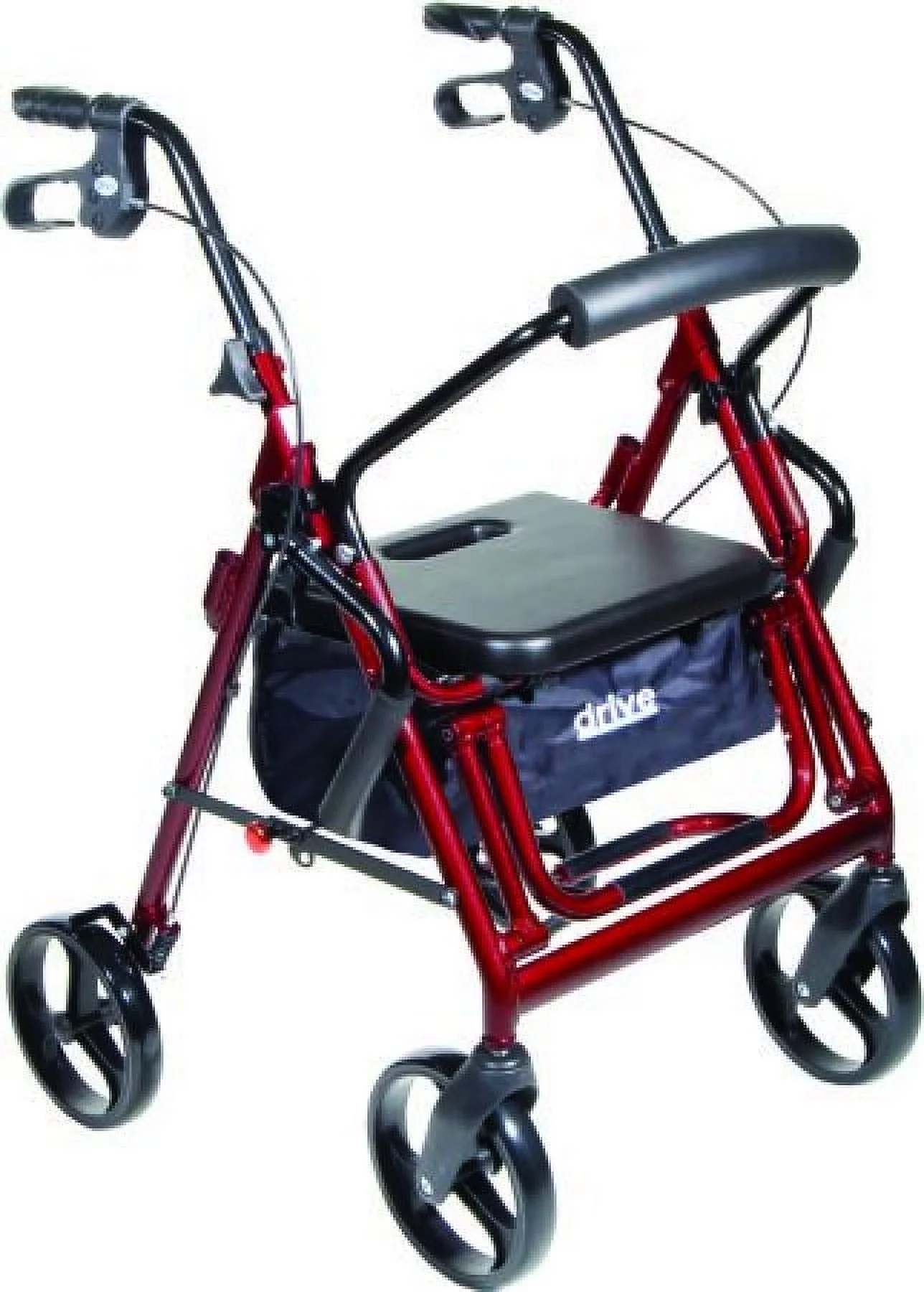 Drive Duet 4-Wheel Rollator/Transport Chair - Aluminum Frame, Folding, 25.5 Inch Base Width, 300 lb Weight Capacity, Burgundy
