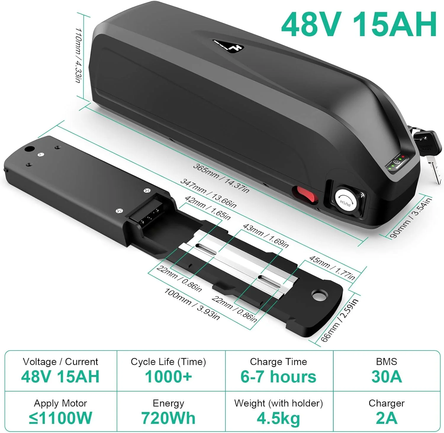 BVSLTUK 48V Ebike Battery 15Ah Electric Bike Battery for 500W 750W 1000W Electric Bike Motor Bike Battery.