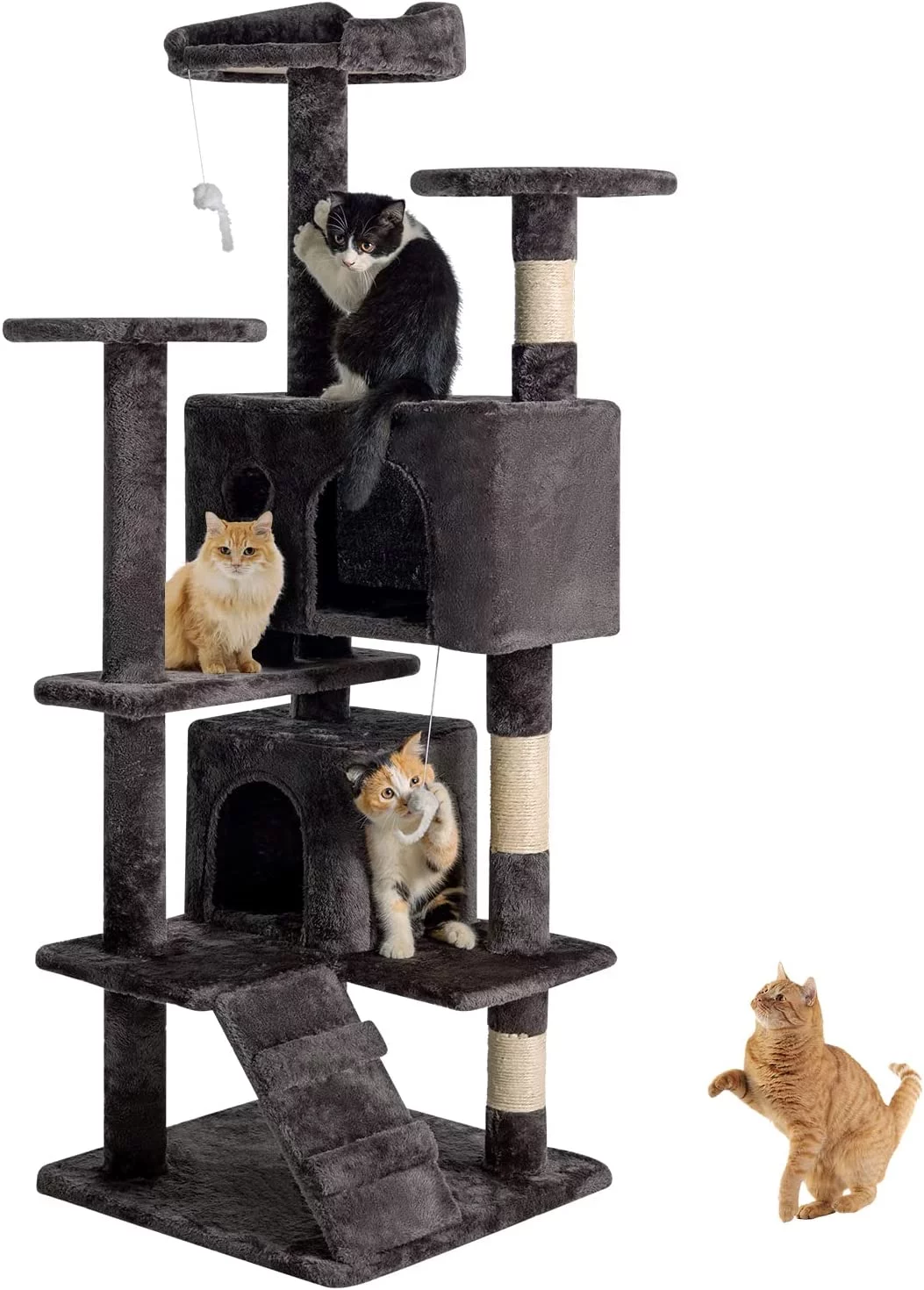 BestPet 54in Multi-Level Cat Tree Tower with Cat Scratching Post Stand House Furniture Kitty Activity Tree,Black