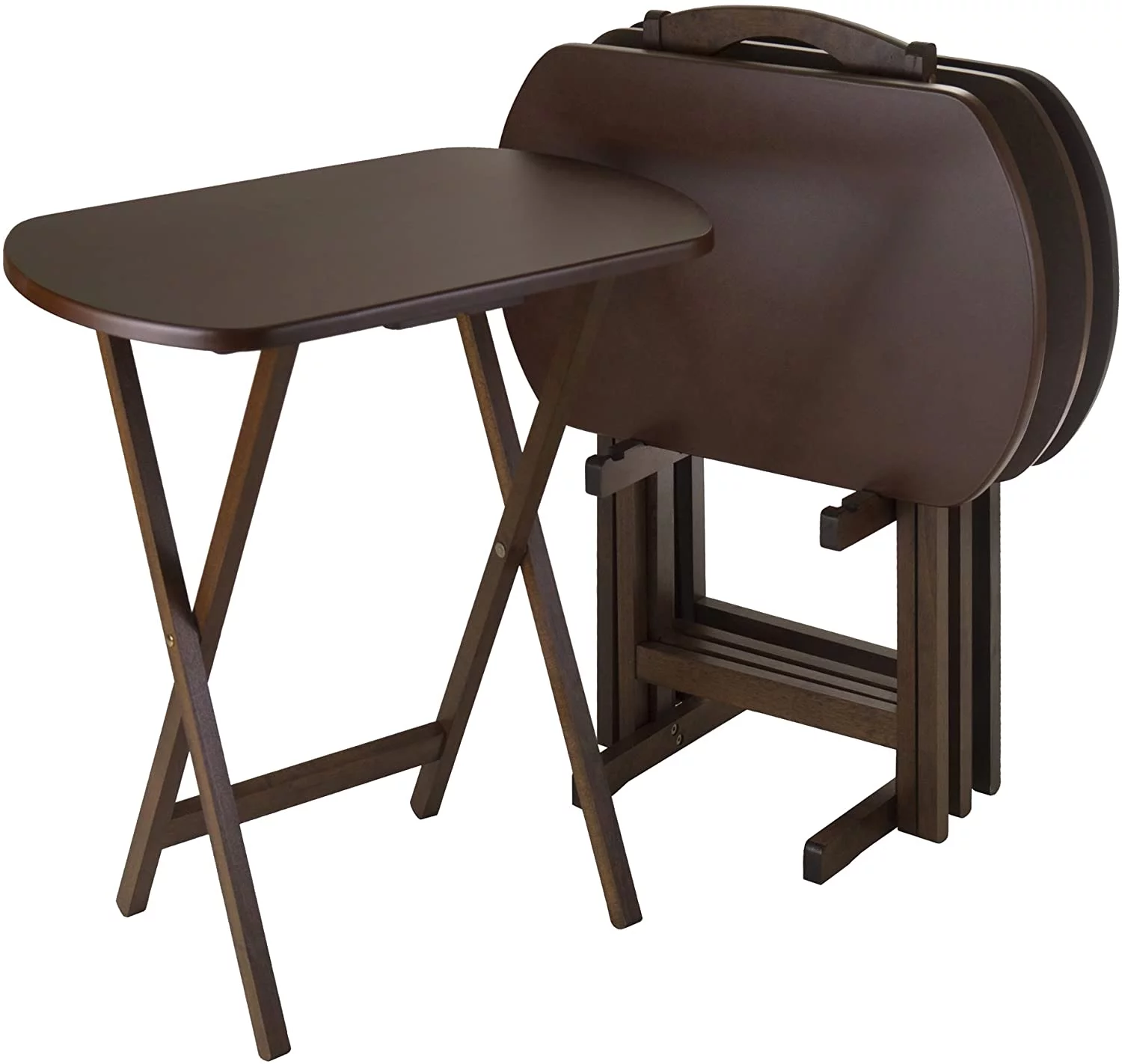 SJOINGB Set of 5 Corbett Walnut Oversize Oblong Folding Snack Table with  Stand