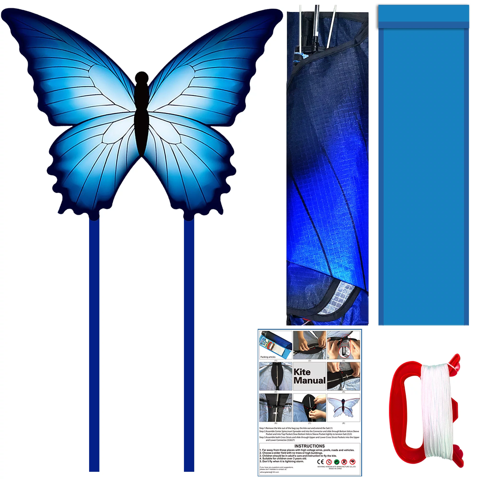 HENGDA KITE for Children and Adults Outdoor Blue Butterfly Kite Polyester 53inch