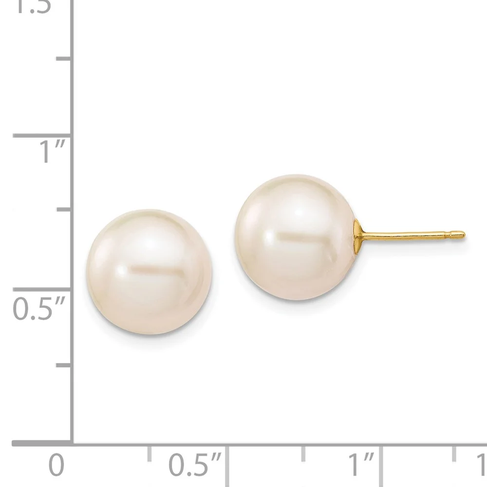 14k 10-11mm White Round Freshwater Cultured Pearl Stud Post Earrings QX100PW