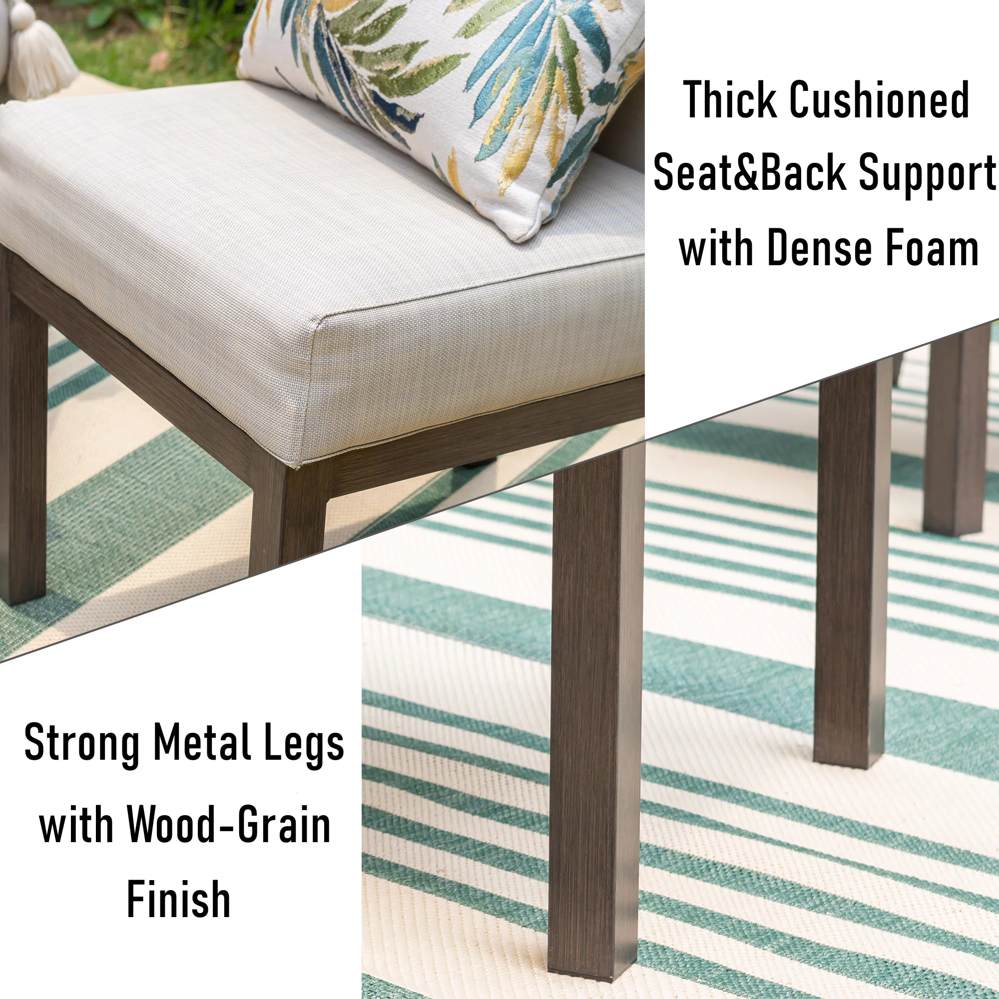 MF Studio 6-Piece Patio Dining Set with 4 PCS Cushion Padded Parsons Chairs, 1 PC Solid Wood Bench&1 PC Large Solid Wood Table, Beige