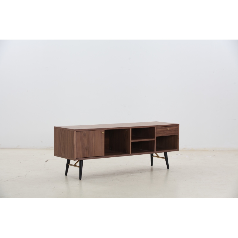 Mid-Century Modern Low Profile Media Console TV Stand, Walnut