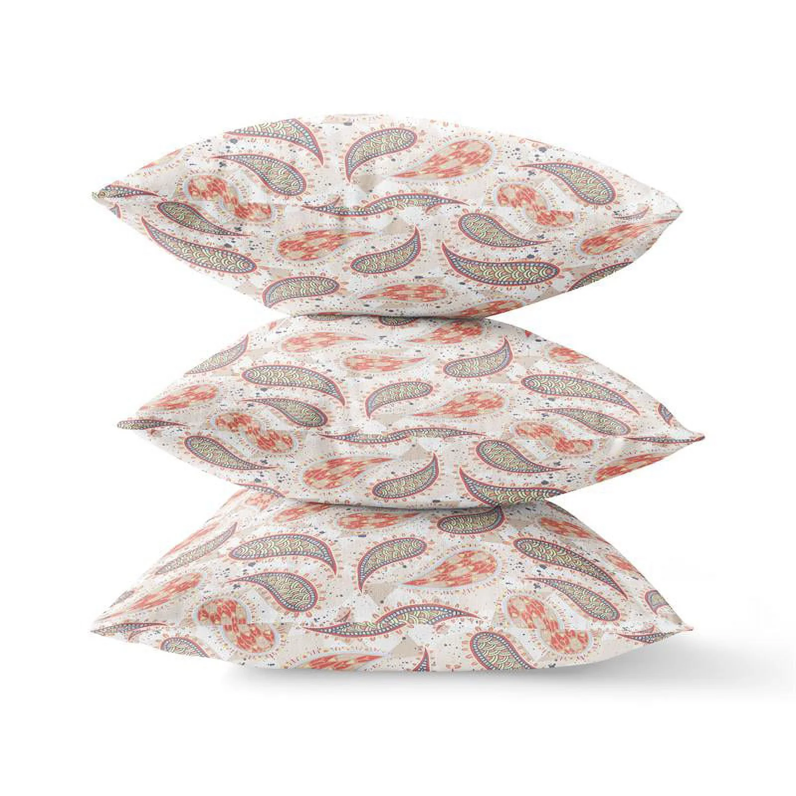 Paisley on Abstract Suede Zippered Pillow with Insert in Cream Navy Blue