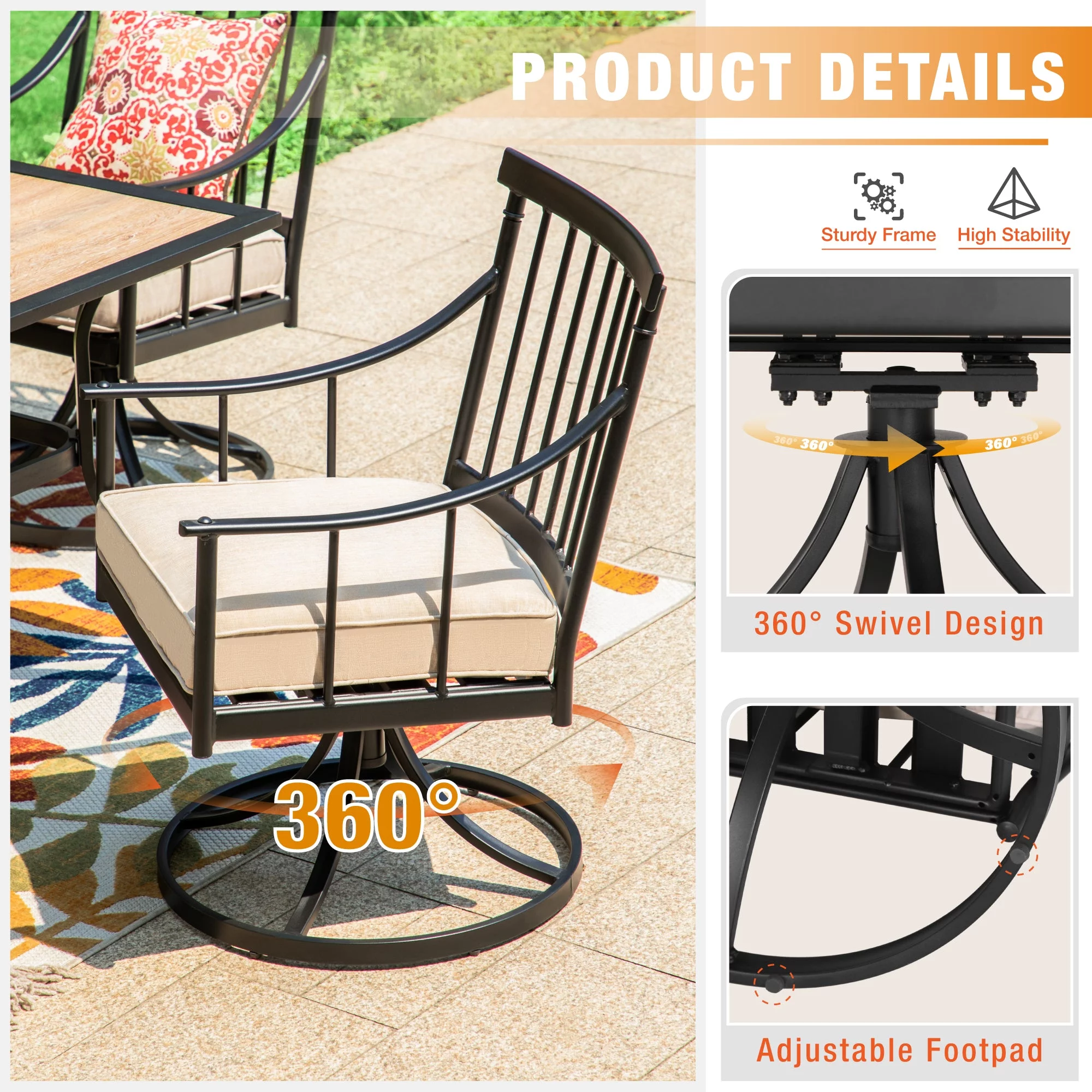 Sophia & William 9 Pieces Metal Patio Dining Set Swivel Chairs and Extendable Table Set