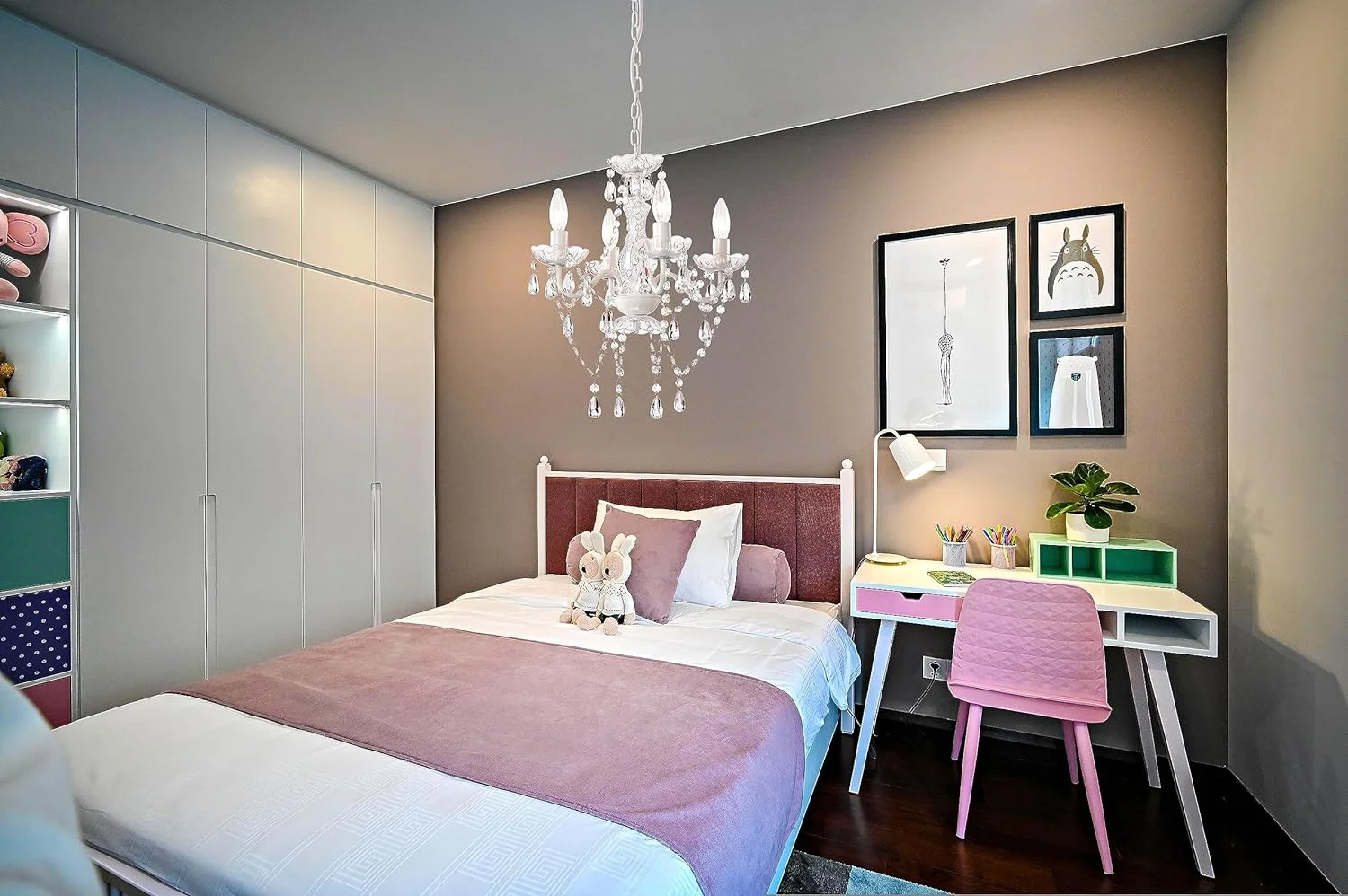 HYUN White Chandelier Mini Crystal Chandelier Lighting Small Acrylic Chandelier 4 Light Modern Pendant Light Fixtures