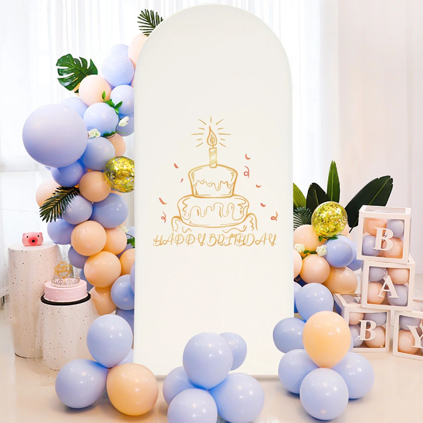 6ft Beige Wedding Arch Backdrop Stand Gold White Metal Arch Backdrop Stand 180cm