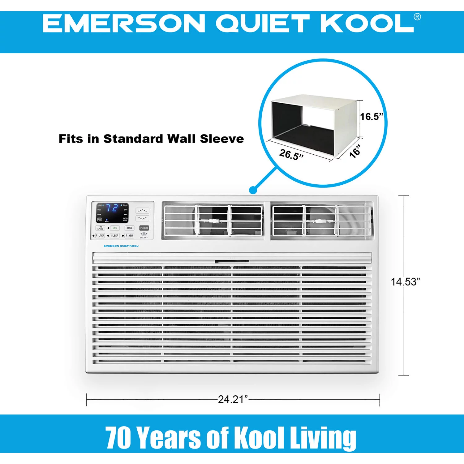 Emerson Quiet Kool 10,000 BTU 115-Volt Through-the-Wall Air Conditioner with Wi-Fi, White