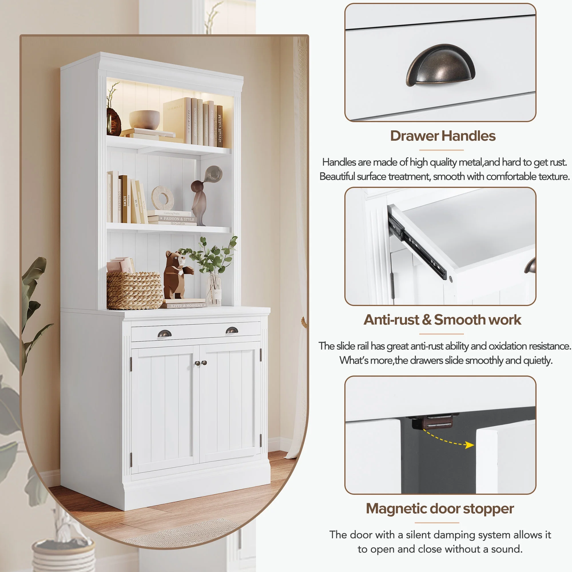 EUROCO 3-Tier Bookshelf with LED Lighting, 83.4