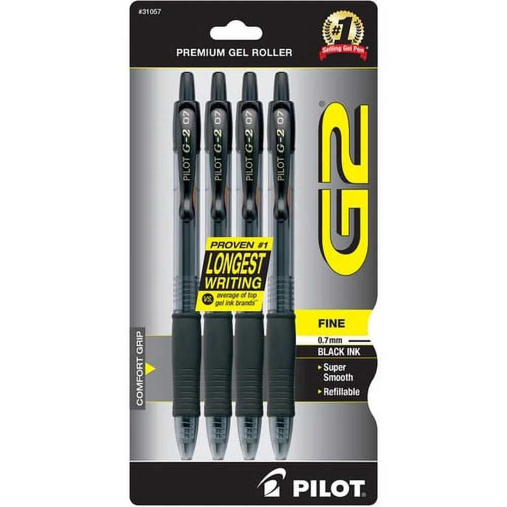 Pilot G2 Premium Gel Roller Pens Fine Pen Point - 0.7 mm Pen Point Size - Refillable - Black Gel-based Ink - 4 / Pack