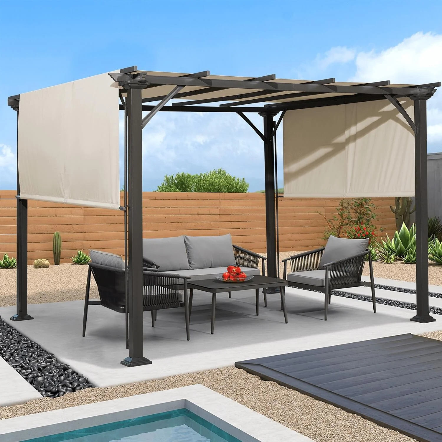 Erommy  10' x 10' Outdoor Pergola, Patio Gazebos with Steel Frame and Shade 10' x 10' -N