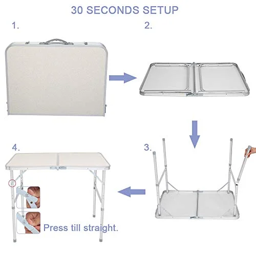 Folding Table, Adjustable Height Lightweight Portable Indoor Outdoor Picnic Beach Camping Dining Fold Out Table, Aluminum Utility Suitcase Folding Desk, White 35.43 x 23.62 inch (Small)