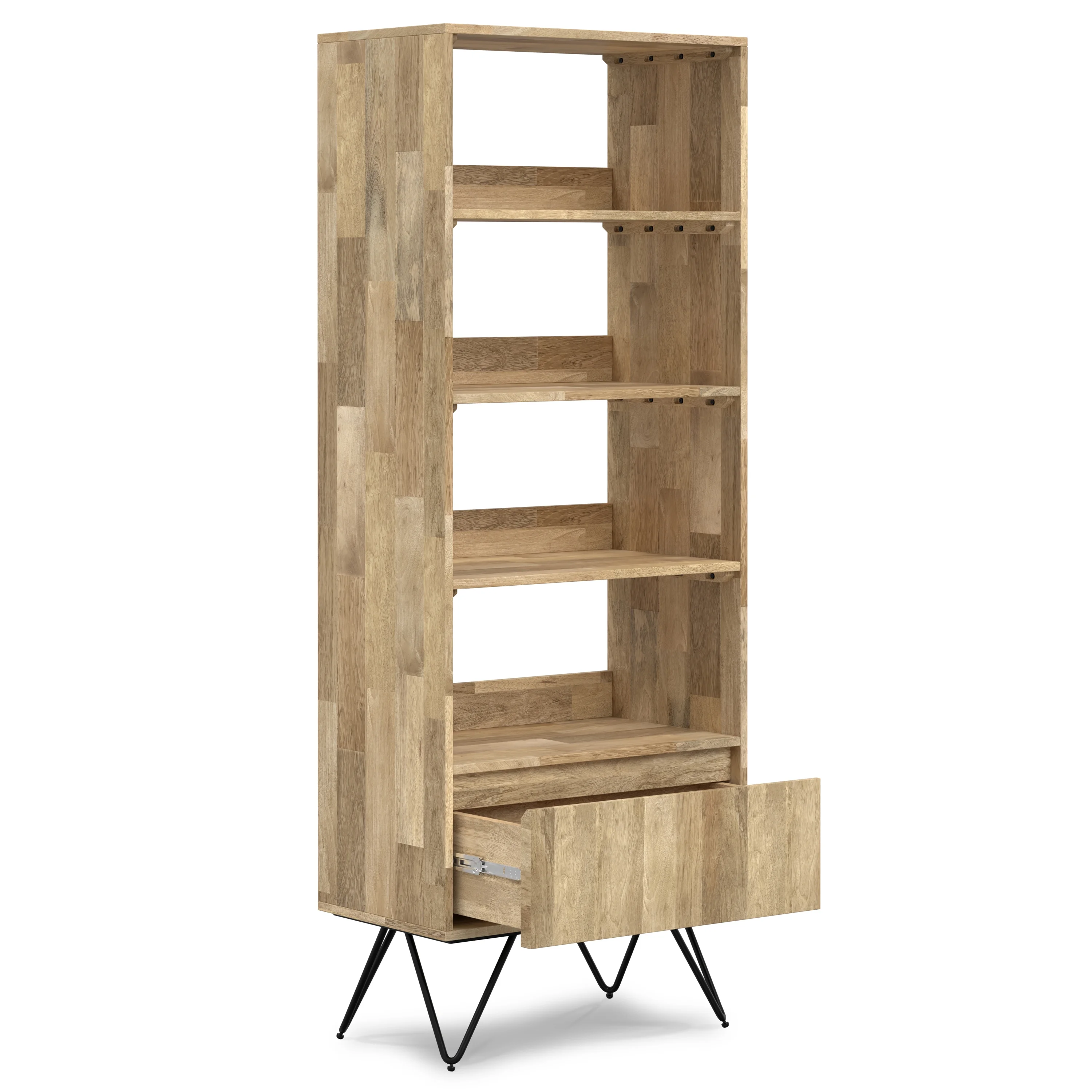Simpli Home Hunter SOLID MANGO WOOD and Metal 64 inch x 24 inch Rectangle Modern Industrial Tall Bookcase in Natural
