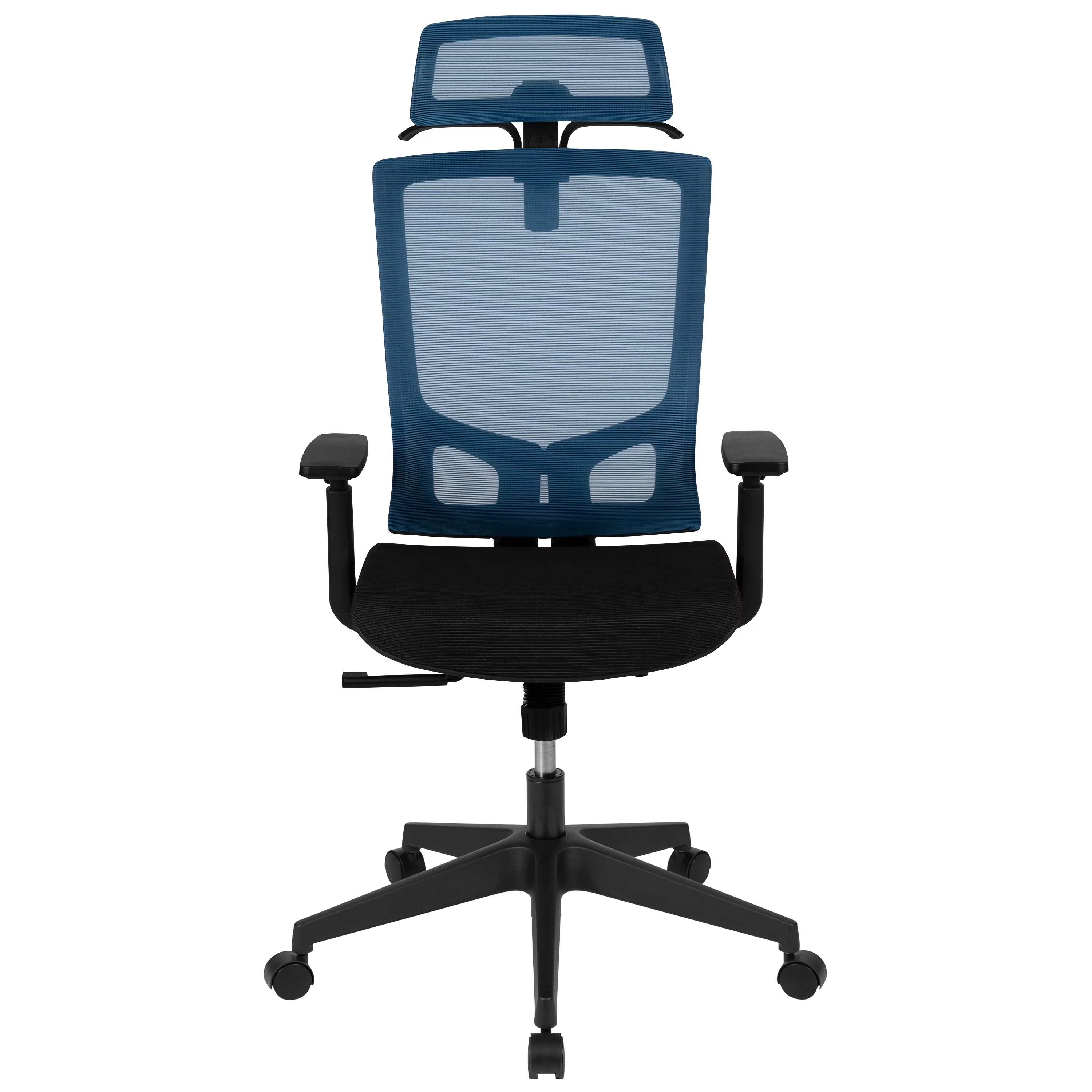 Emma + Oliver Ergonomic Blue/Black Mesh Office Chair-Synchro, Pivot Headrest, Adjustable Arms