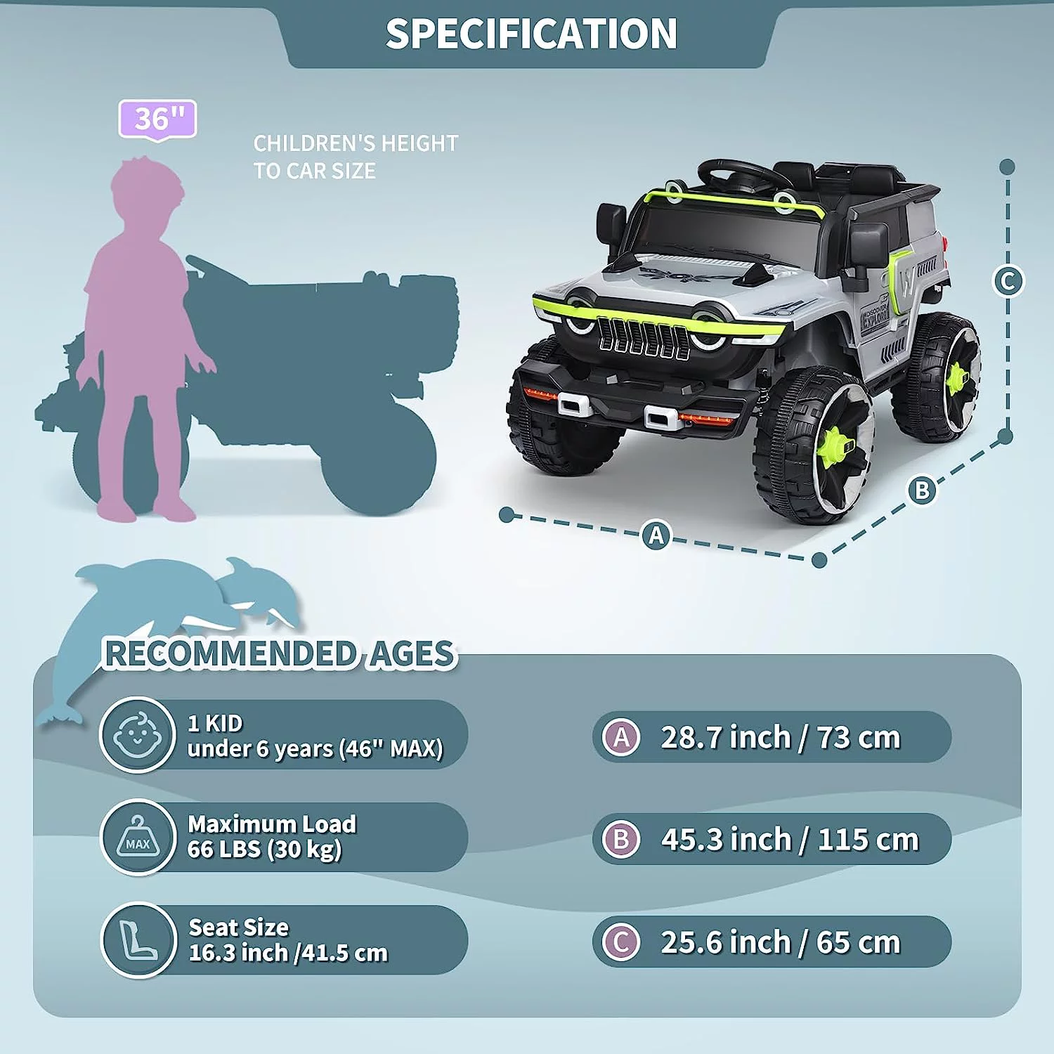 Joywhale 12V Kids Ride on Truck Battery Powered Motorized Electric Car, with 7AH Battery, Remote Control, Suspensions, Gray