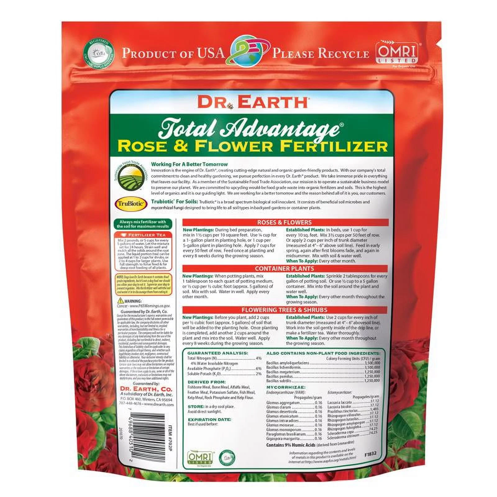 Dr. Earth 702P Organic 3 Rose & Flower Fertilizer in Poly Bag, 4-Pound