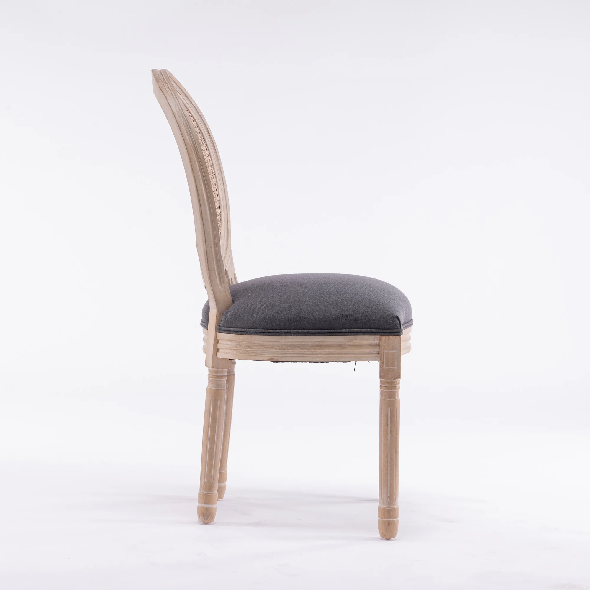 Farmhouse Dining Chairs, Antique Painting Linen Fabric Side Chair, Retro Leisure Padded Ring Chair, Armless Solid Wood Upholstered Dining Chair with Round Back, Parson Chairs(Gray,Set of 6)