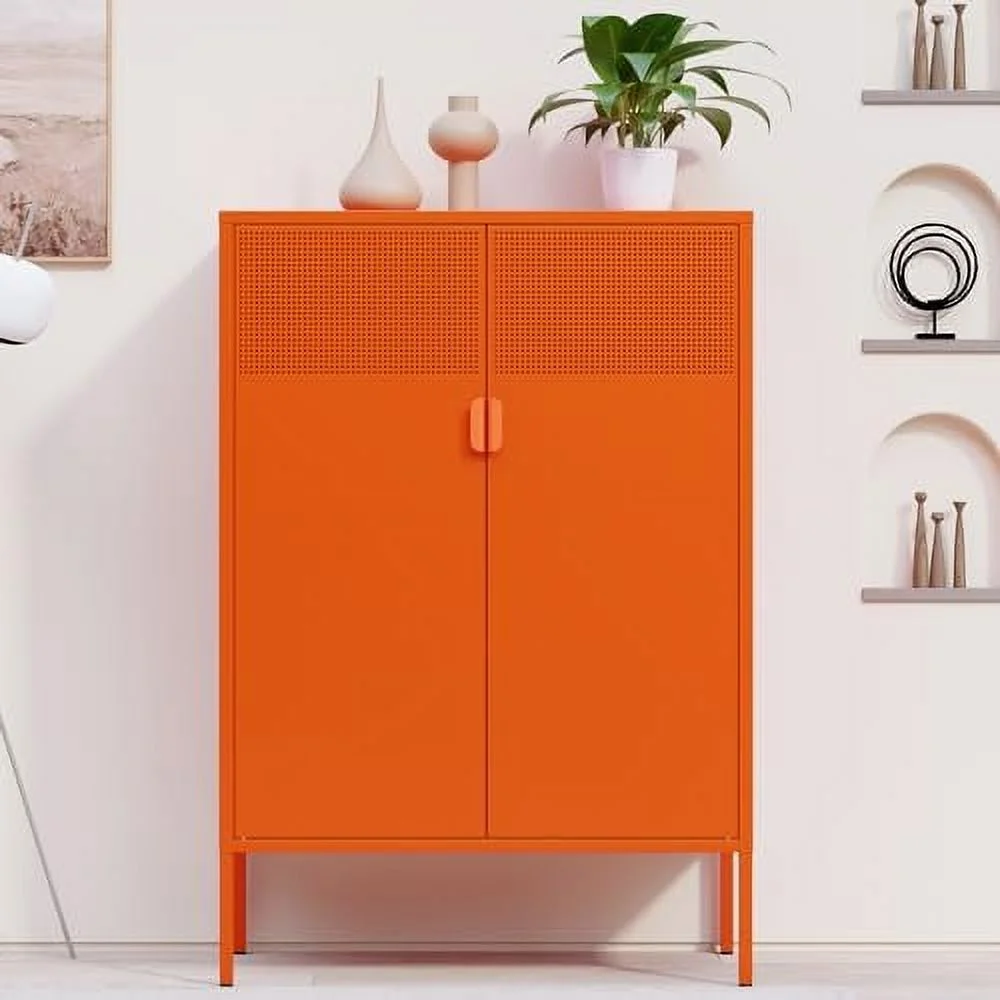 FDIGLUL Metal  Cabinet with Doors and Shelves  Multipurpose  Rack  3-Tier Office Cabinet Metal Locker  Cabinet for Office Home Living Room and Entryway(Light Grey)