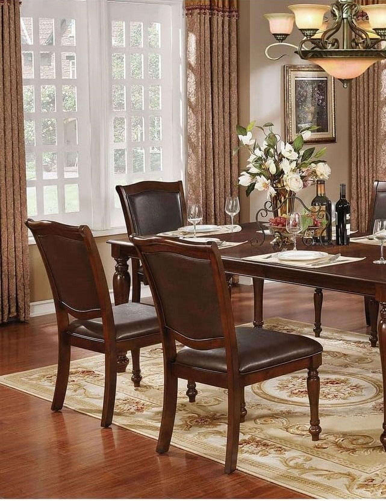 CoSoTower Luxurious Traditional Dining Chairs Brown Cherry Solid Wood Espresso Leatherette Seat Set of 2pc Side Chairs Turned Legs Kitchen Dining Room