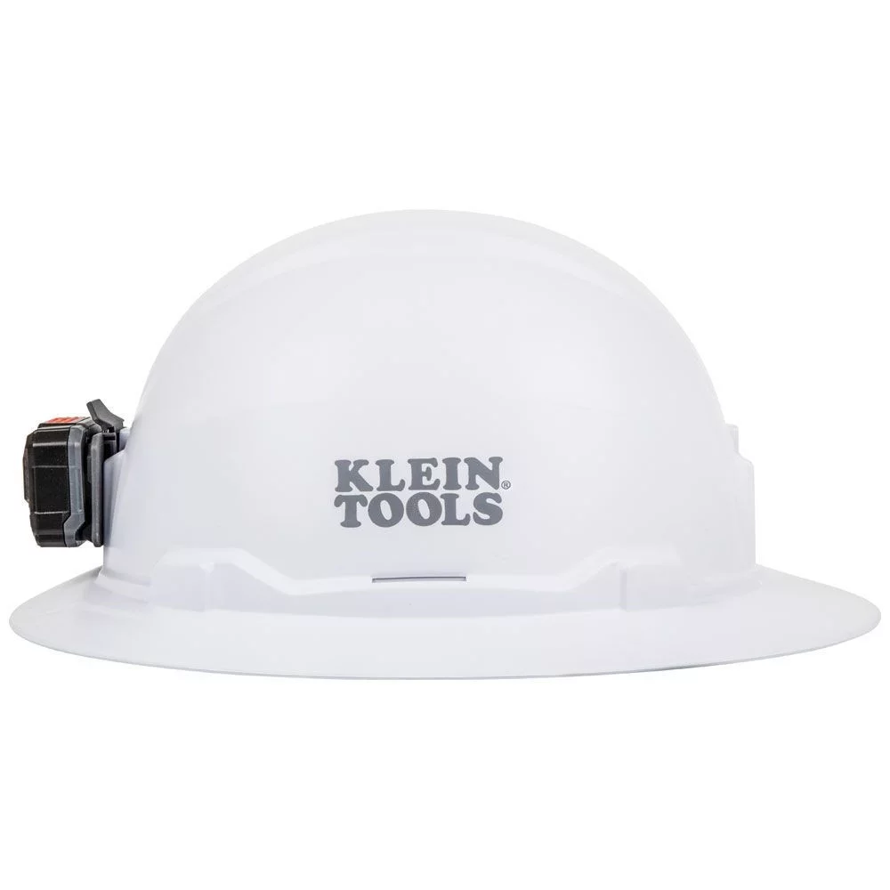 Klein Tools 60406RL Non-Vented Full Brim Hard Hat with Rechargeable Headlamp - White