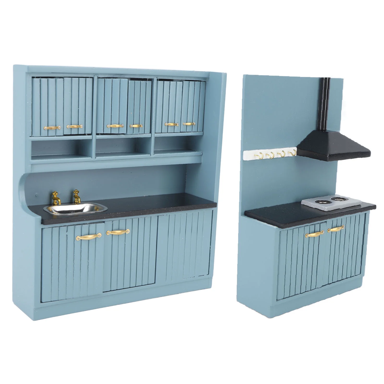 Goldmeet Dollhouse Kitchen Furniture Kit Innovative Hand Crafted 1:12 Scale Wooden Dollhouse Furniture Set Dark Blue