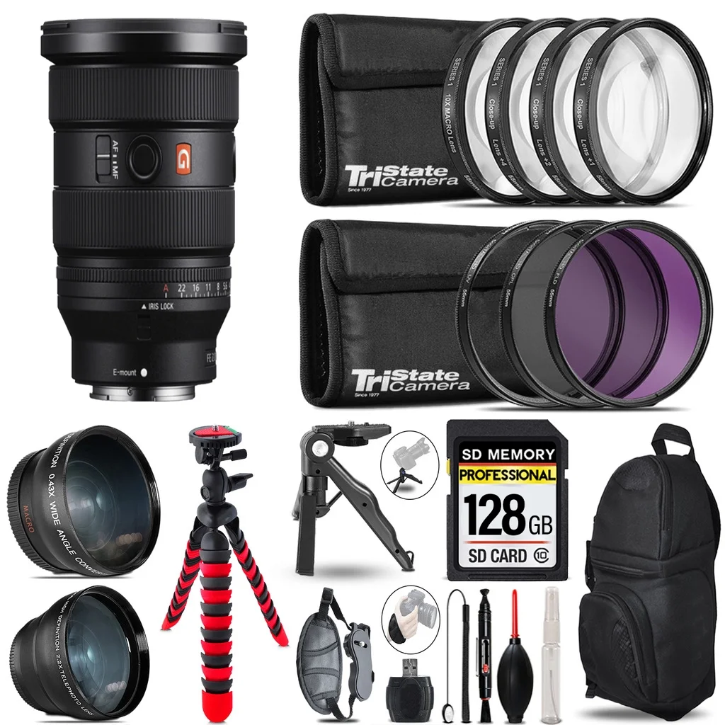 SONY FE 16-35mm f/2.8 GM II Lens for Sony E + 3 Lens Kit + Tripod + Backpack - 128GB Accessory Bundle