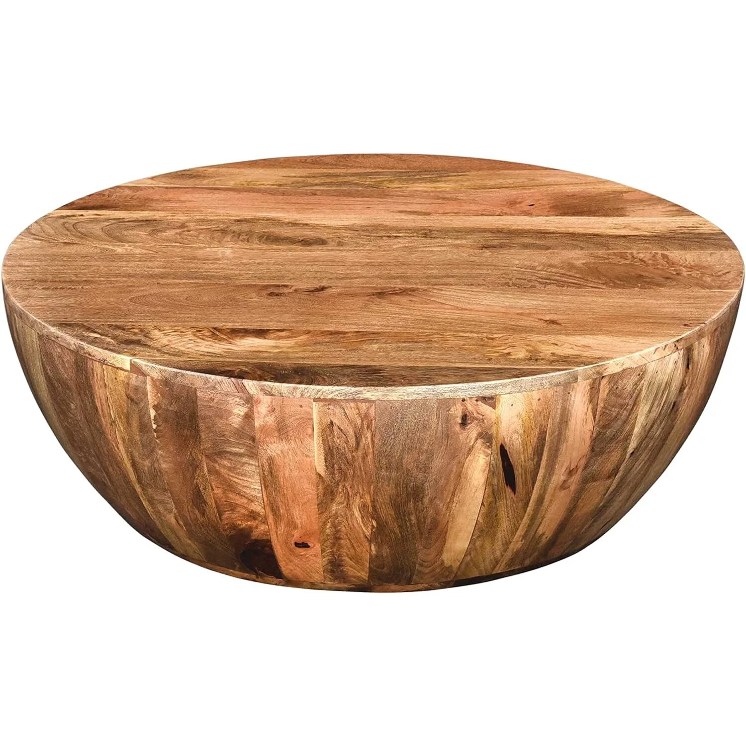 Maykoosh Vintage Visions 36 Inch Round Mango Wood Coffee Table, Subtle Grains, Distressed White