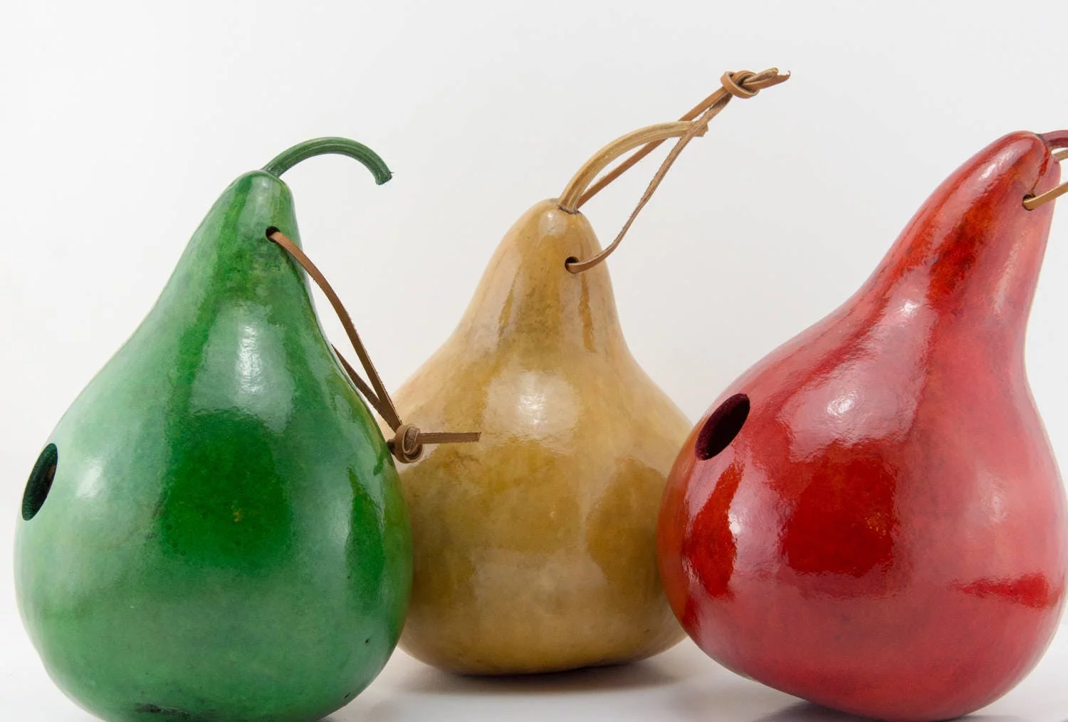 Birdhouse Gourds - Gourd Art - Set of 3 - Green - Natural - Red