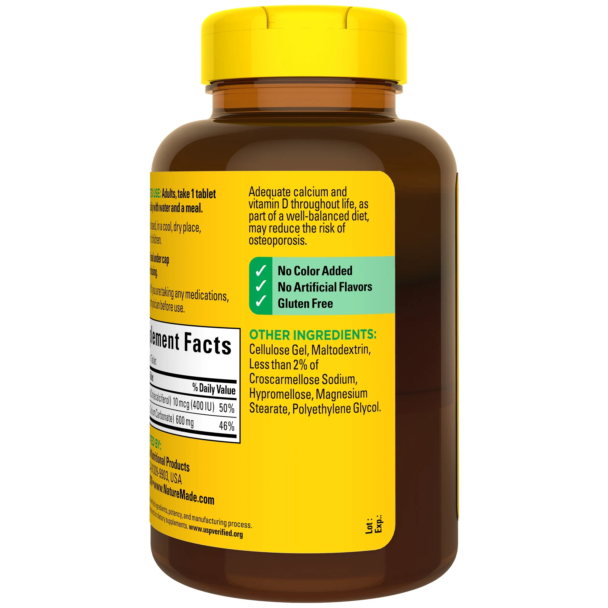 Nature Made Calcium 600 mg with Vitamin D3 Tablets, Dietary Supplement, 150 Count