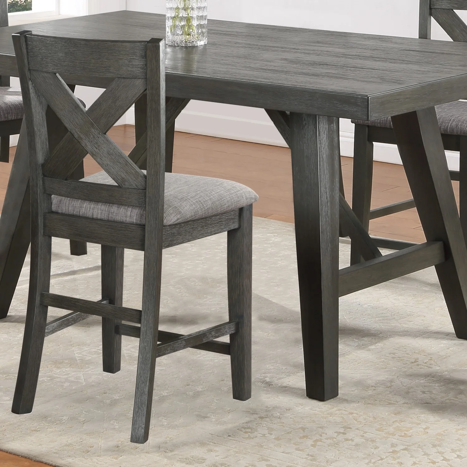 Transitional Farmhouse Charm Dark Finish Solid Wood Dining Table with Counter Height Rectangular Design - 1pc Gray Wooden Dining Room Furniture