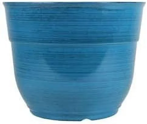 Glazed Brushed Happy Large Plastic Planter, Dark Blue, 15