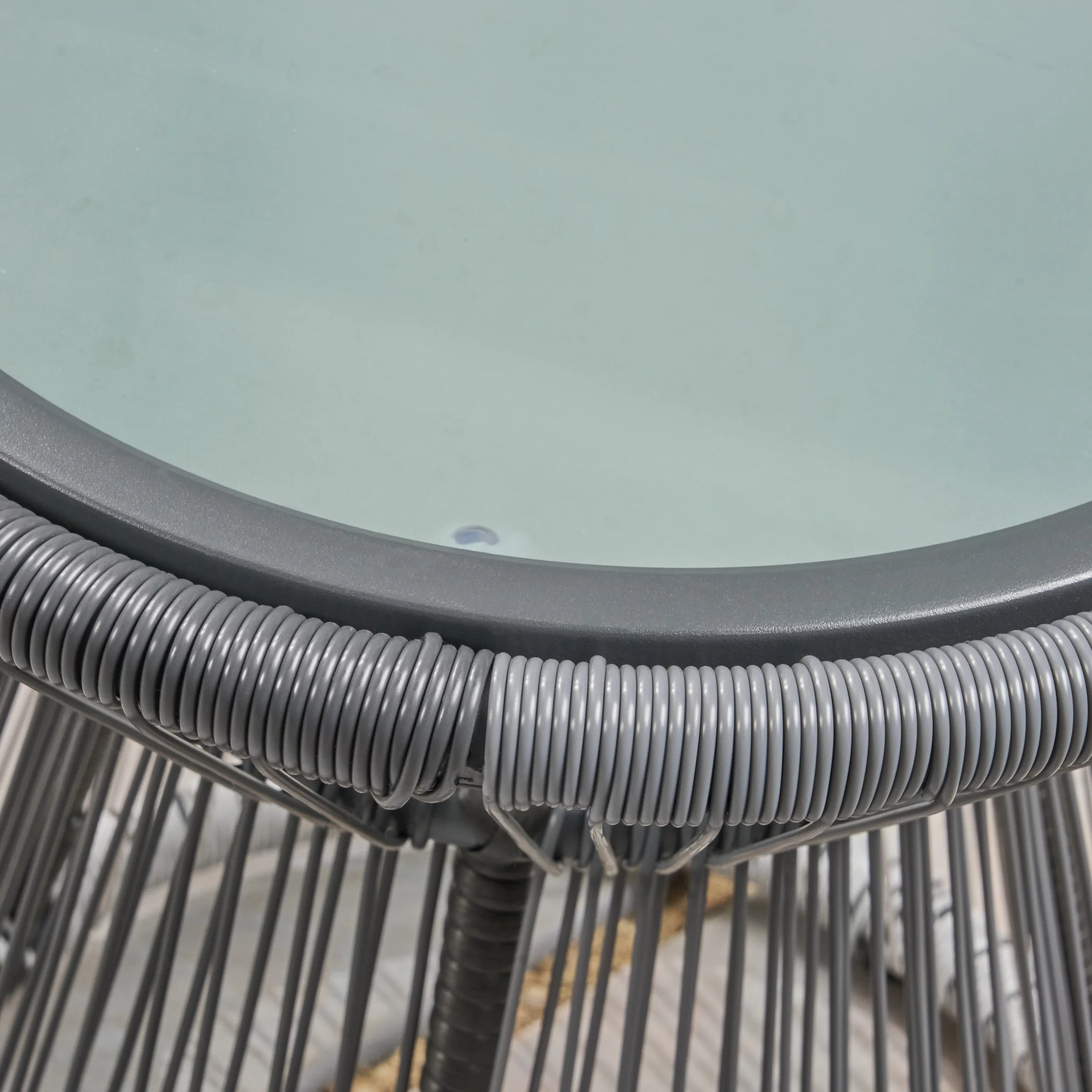 Reid Outdoor Wicker Side Table with Glass Top, Gray, White