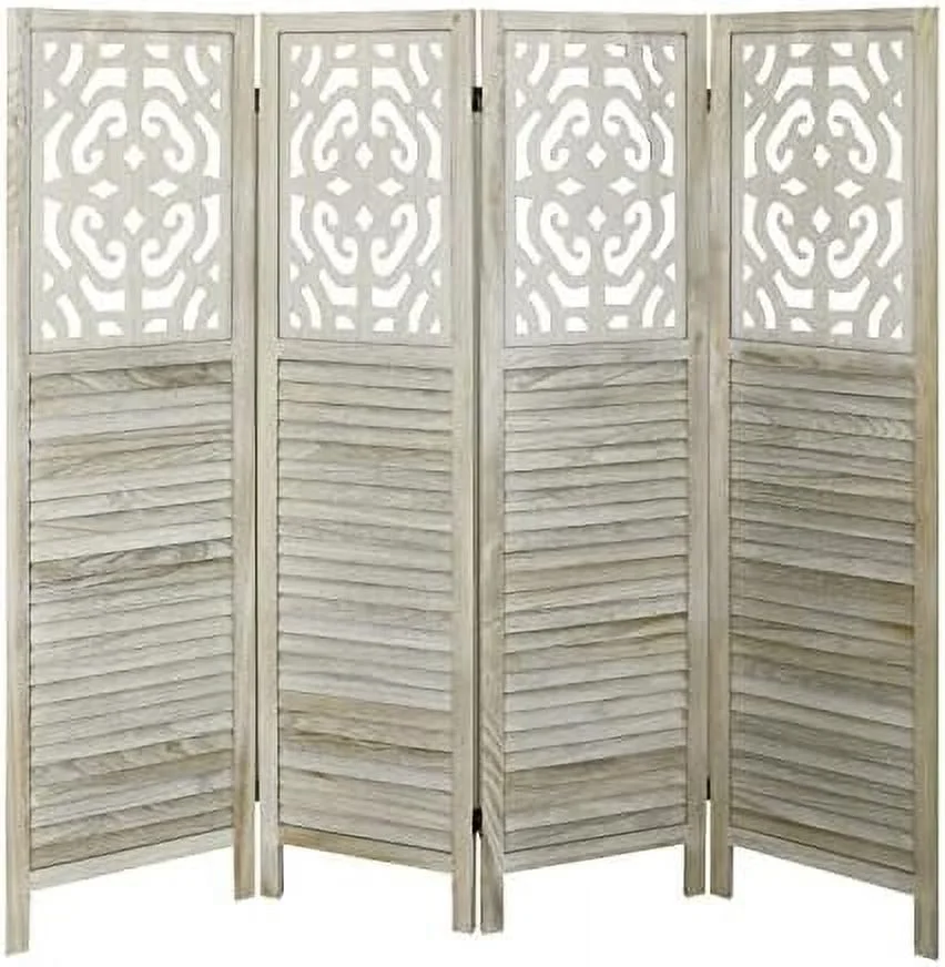 YPDRYGV Room Dividers 4 Panel Home Folding Privacy Wood Screens 5.6Ft Portable Office Walls Dividers Indoor Decorative Room Divider  Installation Required(Grey)