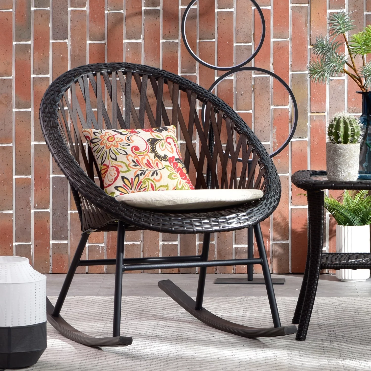 OVIOS  3-piece Patio Rocking Chair Bistro Set with Glass Coffee Table Blue