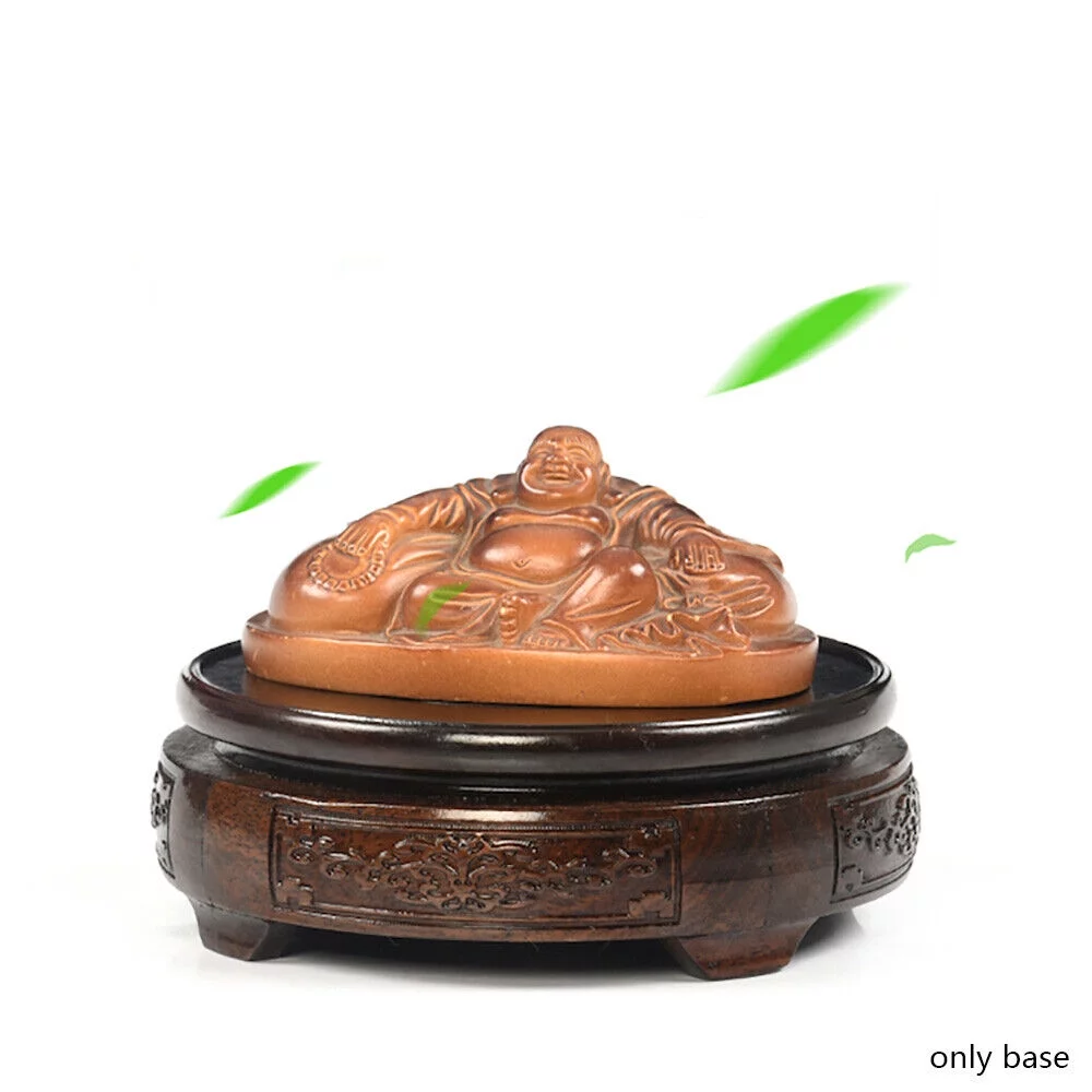 Carved Wood Fishbowl Stand Bonsai Stone Vase Flower Pot Rack Round Display Base