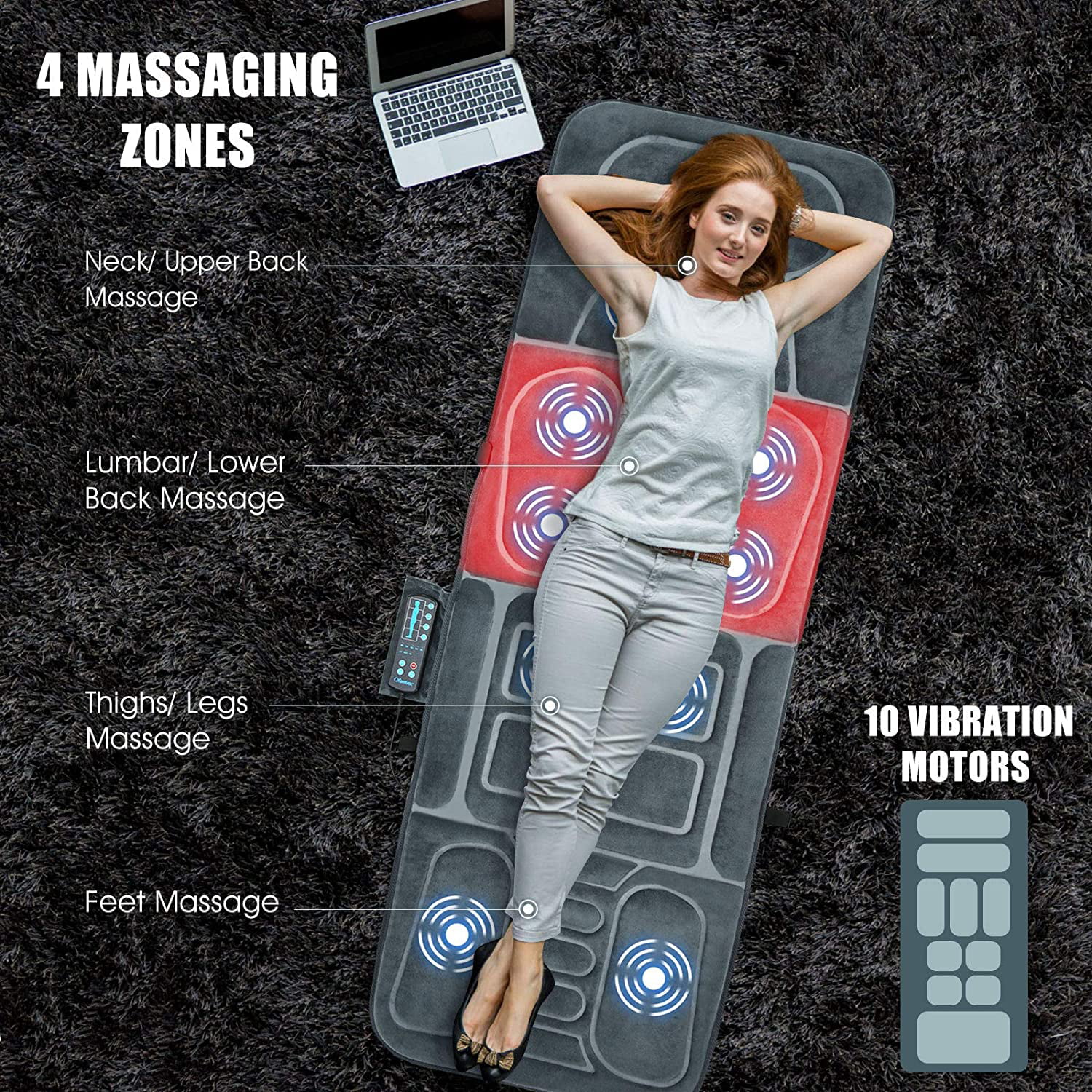Full Body Massage Mat with Heat, Back Massage Chair Pad with 10 Vibration Motors, Auto Shut Off, Heated Massage Mattress Pad for Back Pain Relief
