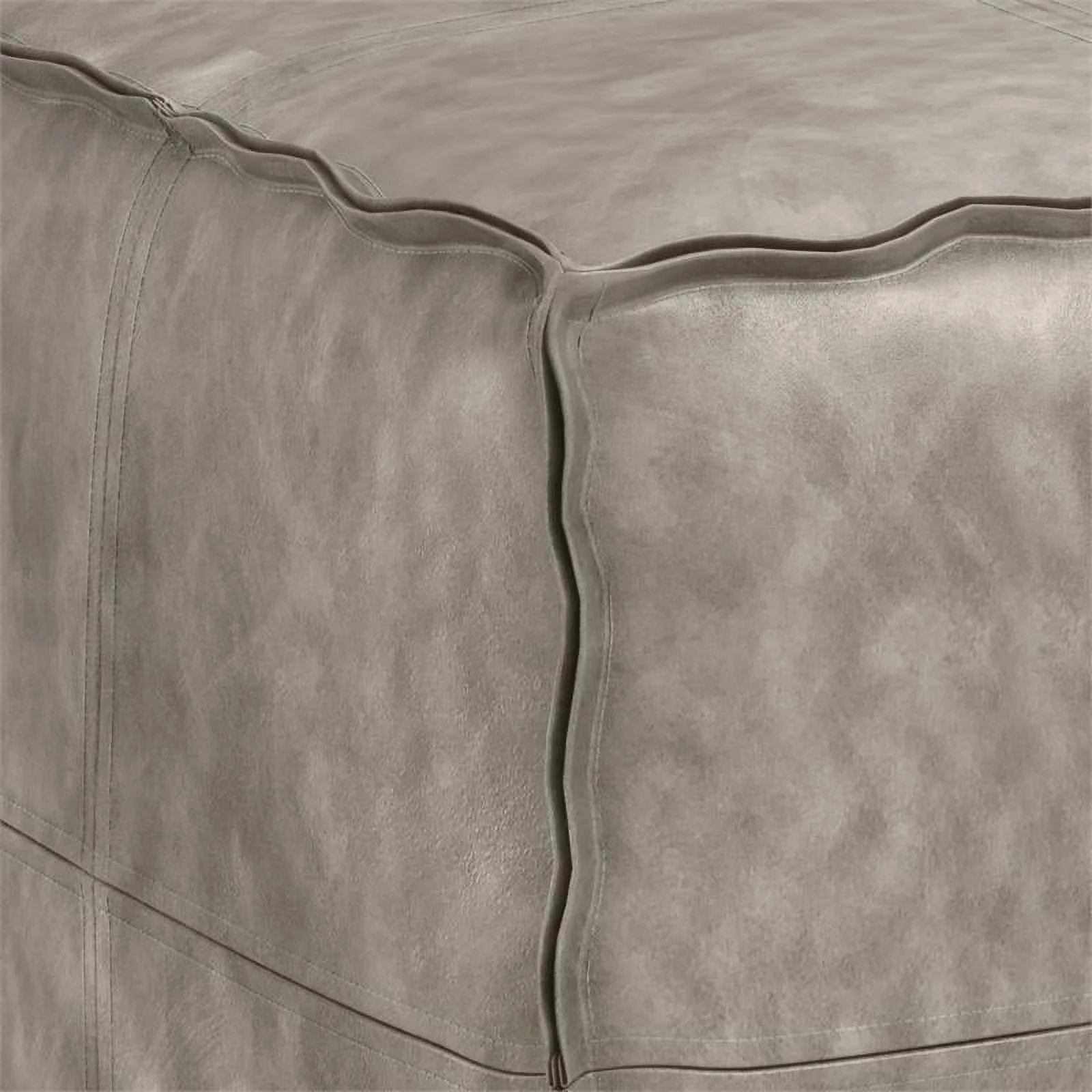 Trent Home Boho Square Pouf in Distressed Gray Faux Leather