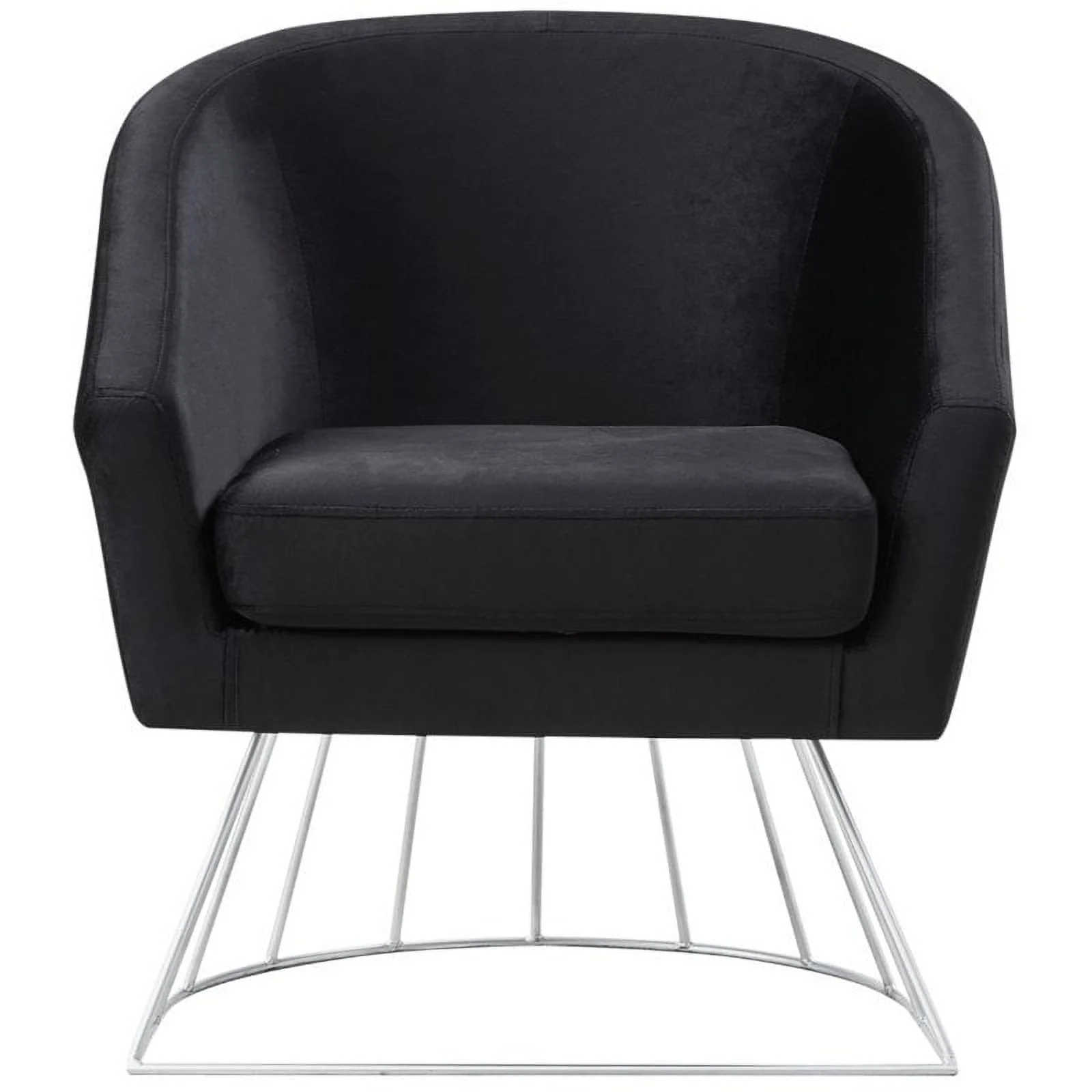 Maklaine Tufted Velvet Barrel Back Accent Chair in Black/Chrome