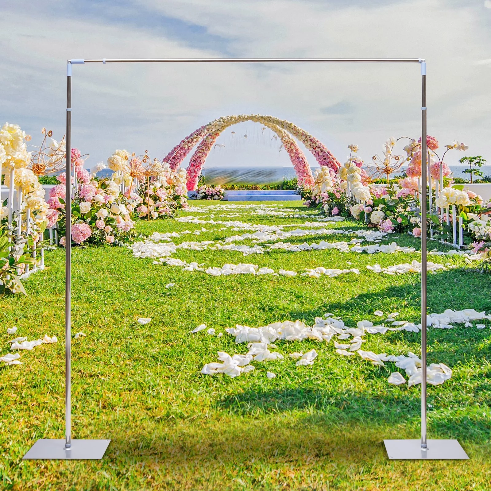 Miumaeov 9.8 x 9.8ft Square Wedding Arch Backdrop Stand Birthday Party Metal Balloon Frame Prop
