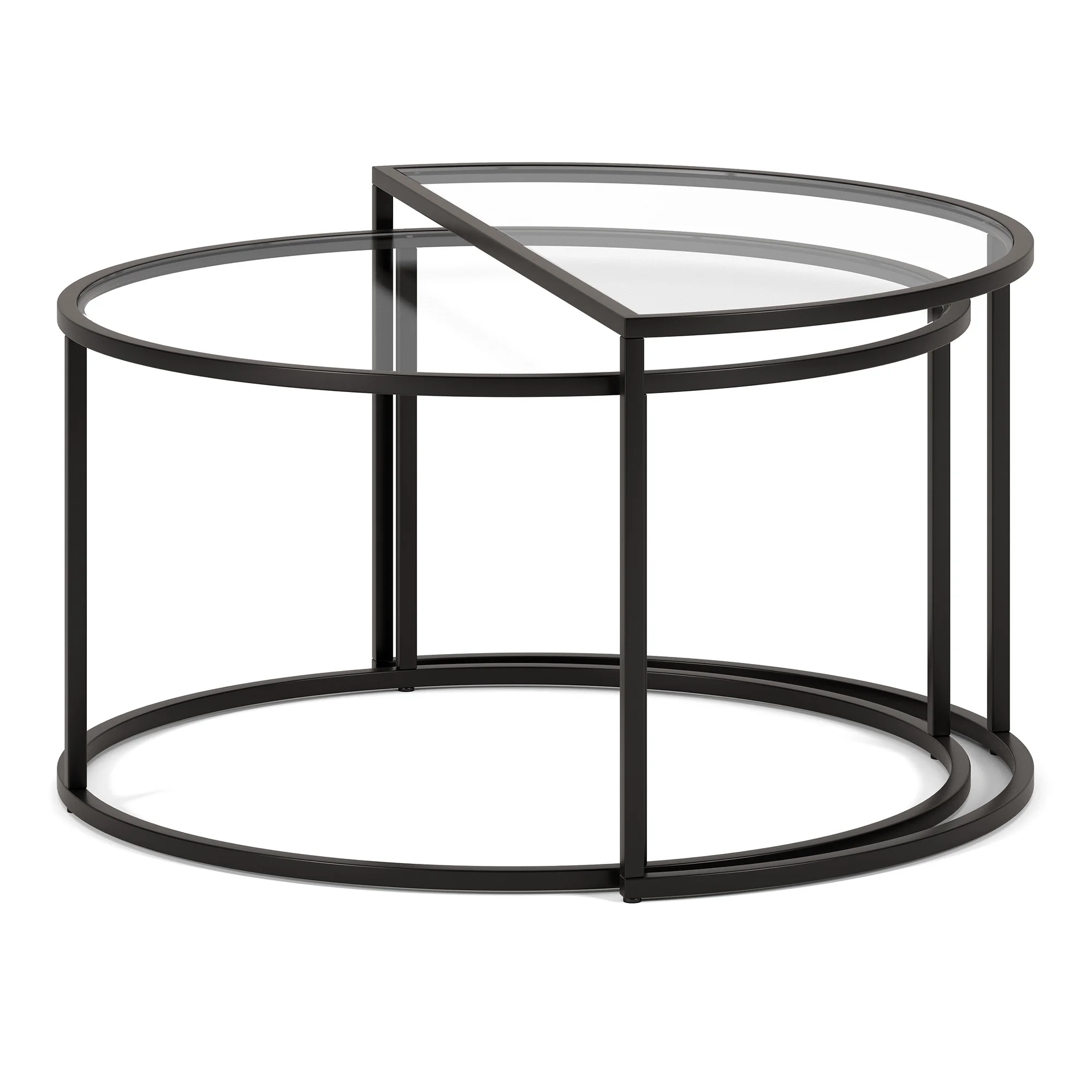 HomeRoots 521010 18 x 33 x 18 in. Black Glass Half-Circle Nested Coffee Table - Set of 2