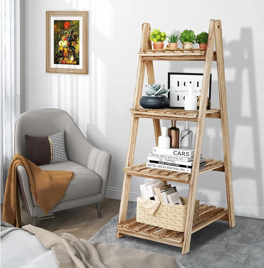 YPZBLDV 5-Tier Wooden Ladder   Ladder Bookshelf   Rack Shelves  Wall  Flower Stand  Room  Plant  Indoor  Stand  Rack  Wood Frame for Office and Home