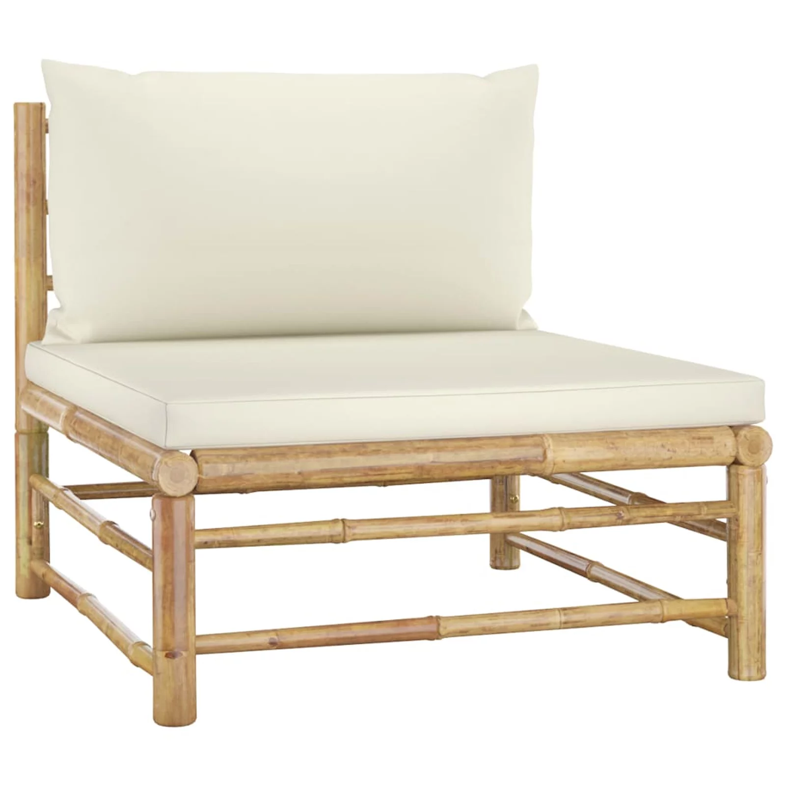 Andoer 4 Piece Garden Set with Cream White Cushions Bamboo