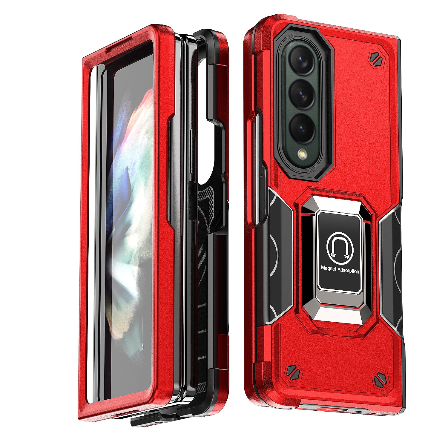 TECH CIRCLE for Samsung Galaxy Z Fold 4 Case, Heavy Duty Shockproof Protective Stand Case Hybrid Rugged umper Rubber Protective Cover for Samsung Fold 4 5G 2022, Red
