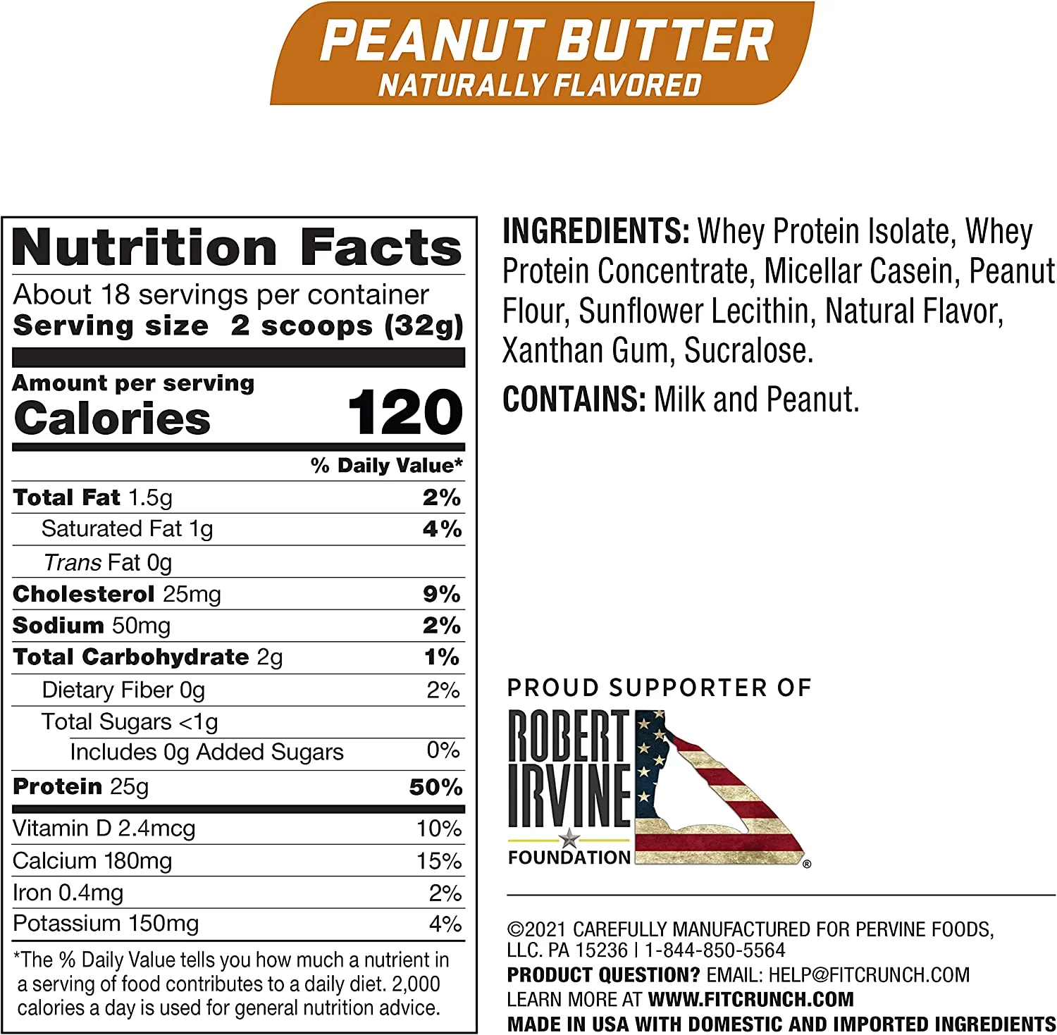 Fit Crunch Peanut Butter Whey Protein Powder, 1.76 lbs.